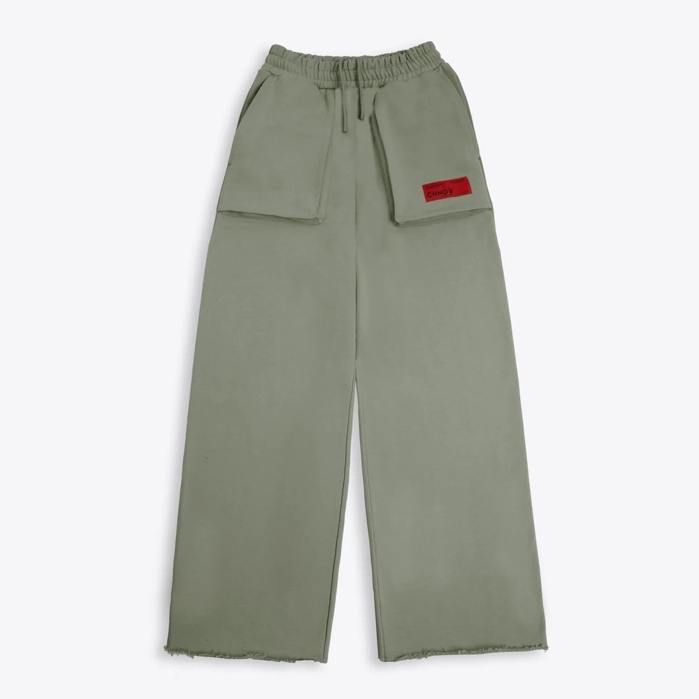 CHNGE Sweatpants Olive Green Wide Leg Cargo Organic Cotton Cargo Pockets Small